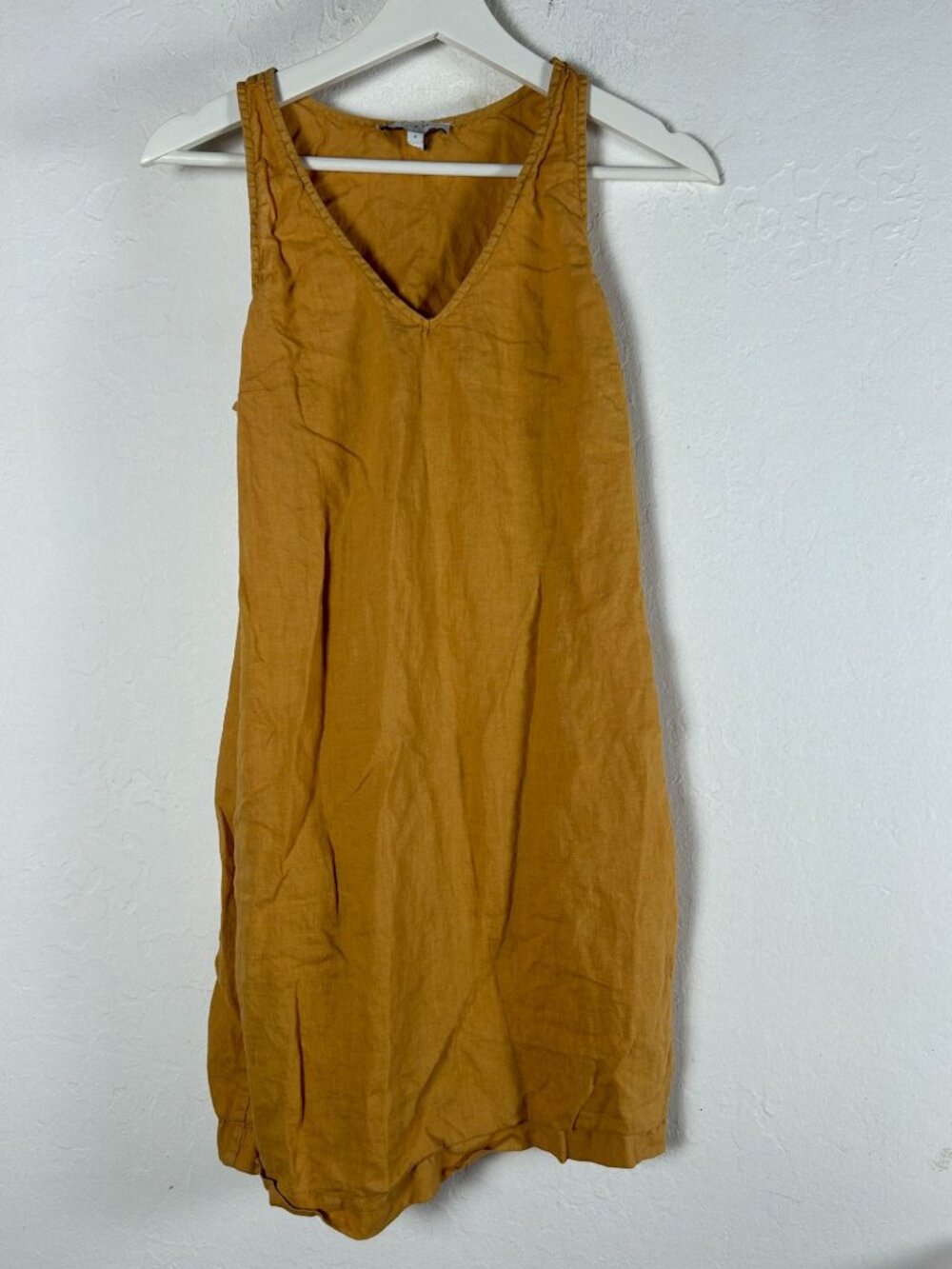Michael Stars Womens Yellow Linen Sleeveless V-Neck Shift Mini Dress Small